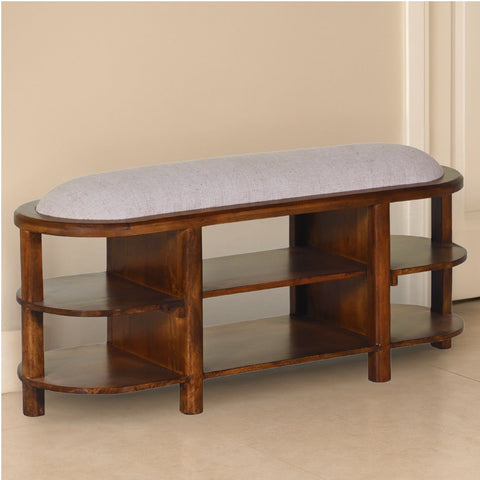 Mango Wood Shoe Rack with Upholstered Seating