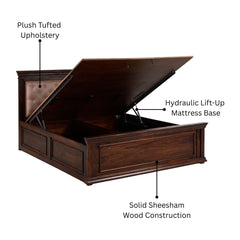 Royal Sheesham Wood Hydraulic Lift-Up Storage Bed