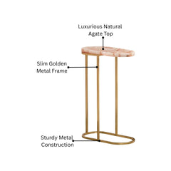Pink Agate End Table with Golden Metal Base
