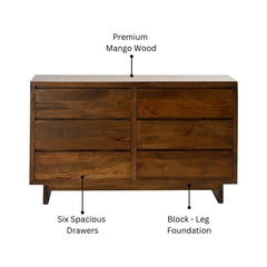 Conall 6-Drawer Dresser in Solid Mango Wood