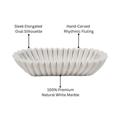 Hand-Sculptured Oval White Marble Fluted Bowl