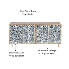 Eira Blue Floral Bone Inlay 4-Door Sideboard