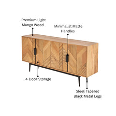 Edra Light Mango Wood 4-Door Sideboard