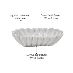 Hand-Sculptured Oval White Marble Scalloped Bowl