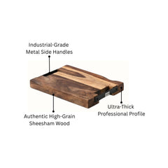 Artisan Sheesham Wood Cutting Board with Iron Side Handles - Small