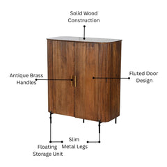 Reed-Textured Shoe Cabinet with Brass Handles