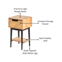 Edra 1-Drawer Bedside Table in Light Mango Wood
