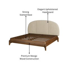 Skylan Queen Bed – Sheesham Wood & Upholstered Headboard