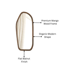 Modern Wooden Organic Shape Mirror – Mango Wood Frame, Flat Walnut Finish