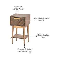 Edra 1-Drawer Bedside Table in Dark Mango Wood
