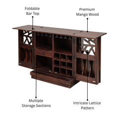Razia Mango Wood Bar Cabinet with Foldable Top & Storage