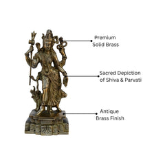 Shiva-Parvati Brass Sculpture — Vintage Style Idol, Antique Brass Finish