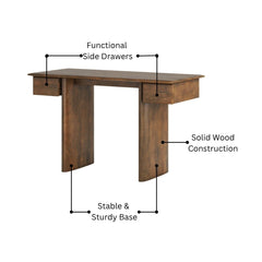 Contemporary Mango Wood Writing Desk with Dual Drawers