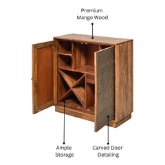 Kittur Mango Wood Bar Cabinet with Carved Door Detailing