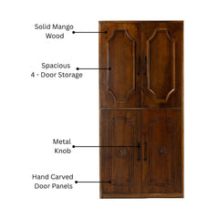 Handcrafted Mango Wood Carving Wardrobe