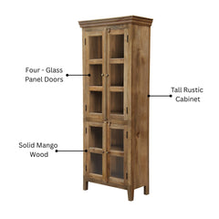 Rustic Glass Panel Mango Wood Storage Cabinet