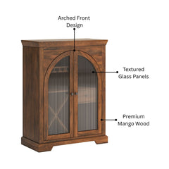 Arched Mango Wood & Glass Bar Cabinet with Storage