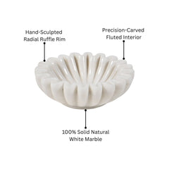 Hand-Sculpted White Marble Ruffled Decorative Bowl -  Small