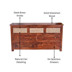 Handcrafted Sheesham Wood Dresser with Cane Detailing