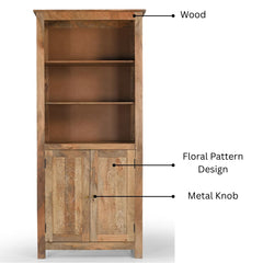 Maharani Solid Wood Bookcase with Carved Double Doors