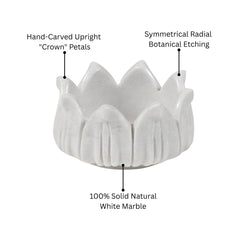 Anahata  Hand-Sculptured White Marble Lotus Crown Bowl - Medium