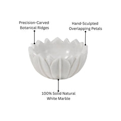 Hand -Carved Decorative White Marble Lotus Bowl - Small
