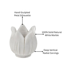 Hand-Sculptured White Marble Floral Petal Bowl - Medium