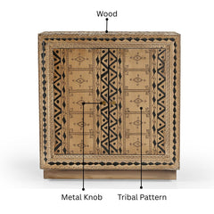 Mereau Solid Wood Cabinet with Tribal Pattern