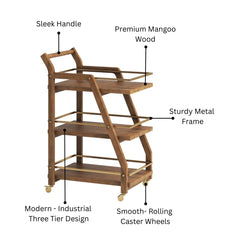 Axton Mango Wood & Metal Serving Trolley