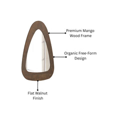Wooden Organic Shape Wall Mirror — Mango Wood, Walnut Finish