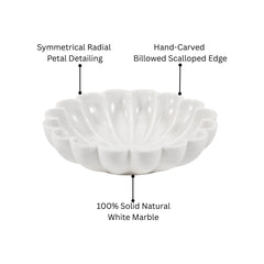 Nebula  Hand-Sculptured White Marble Scalloped Petal Bowl - Large