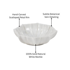 Hand-Sculptured White Marble Scalloped Petal Bowl - Small