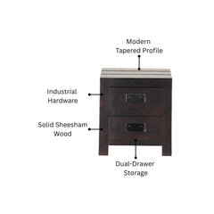 Jaipur Solid Sheesham Wood Bedside Table with 2 Drawers