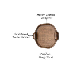 Handcrafted Elliptical Wooden Tray with Integrated Rounded Handles With Flat Walnut Finish - Small
