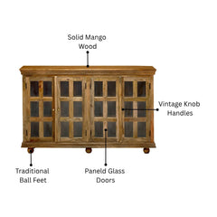 Rustic Wooden Sideboard with 24 Glass Pane Doors