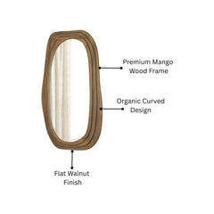 Modern Wooden Organic Shape Mirror — Mango Wood Frame, Flat Walnut Finish