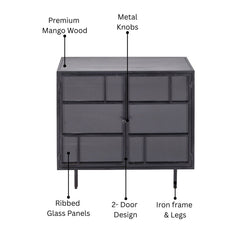 Fergus 2-Door Cabinet in Mango Wood, Glass & Iron