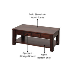 Aristotle Sheesham Wood Coffee Table with Drawer & Open Shelf