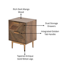 Edra 2-Drawer Bedside Table in Dark Mango Wood