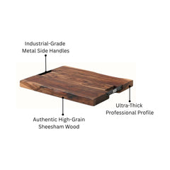 Artisan Sheesham Wood Chopping Board with Iron Side Handles - Large