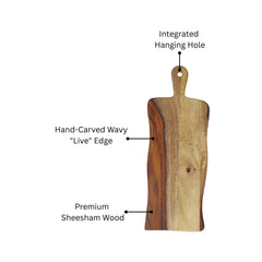 Hand-Carved Live Edge Sheesham Wood Cutting Board with Paddle Handle -Medium