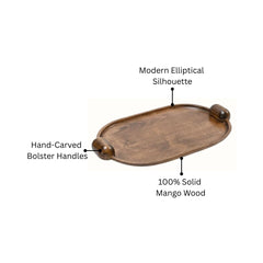 Handcrafted Elliptical Wooden Tray with Integrated Rounded Handles With Flat Walnut Finish - Large
