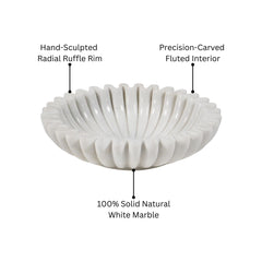 Hand-Sculpted White Marble Ruffled Decorative Bowl -  Large