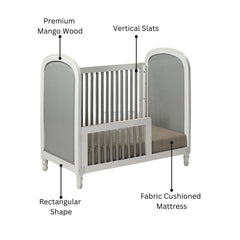 Classic White Mango Wood Baby Crib with Fabric Cushioning