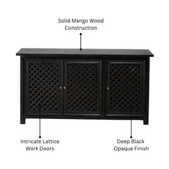Colonial Style Black Lattice Mango Wood Sideboard