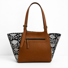 The Terra & Bloom Large Leather & Block-Printed Linen Tote