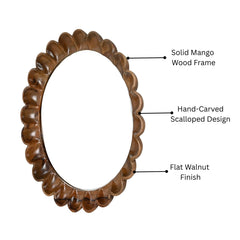 Modern Mango Wood Scalloped Wall Mirror – Flat Walnut Finish