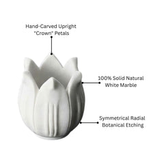 Anahata  Hand-Sculptured White Marble Lotus Crown Bowl - Small