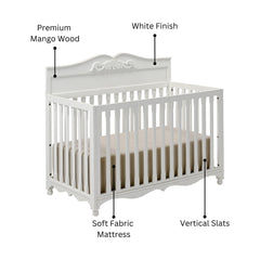 Luxury Vintage Baby Crib Crafted in Mango Wood & Fabric