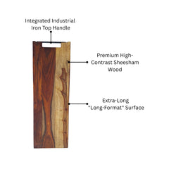Extra-Long Professional Sheesham Wood Cutting Board with Top Iron Handle - Large